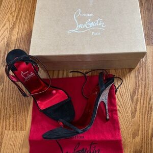 RARE Christian Louboutin Arch Queen Black Suede Crystal Stiletto Heel BRAND NEW!